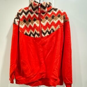 aerie Red Zip-Up Fleece with Chevron Yoke
